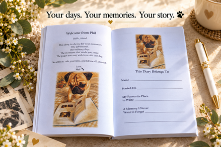 🌱 My Diary – Little Moments With Phil the Pug - Part of the Phil the Pug Wellbeing Collection 🌱
