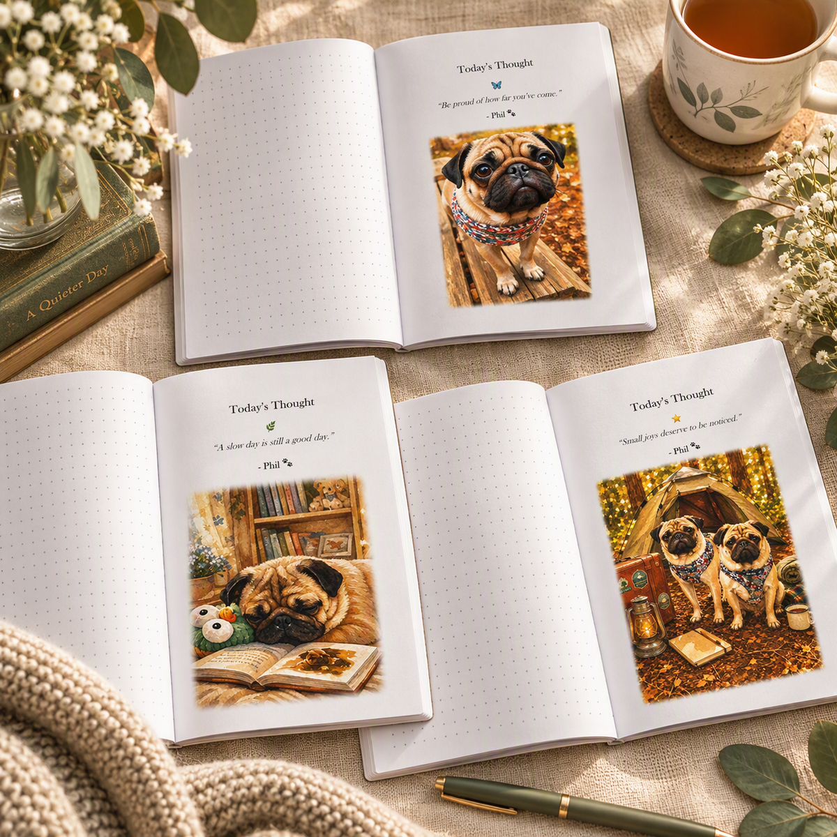 🌱 My Daily Calm Journal – Gentle Thoughts From Phil the Pug - Part of the Phil the Pug Wellbeing Collection 🌱