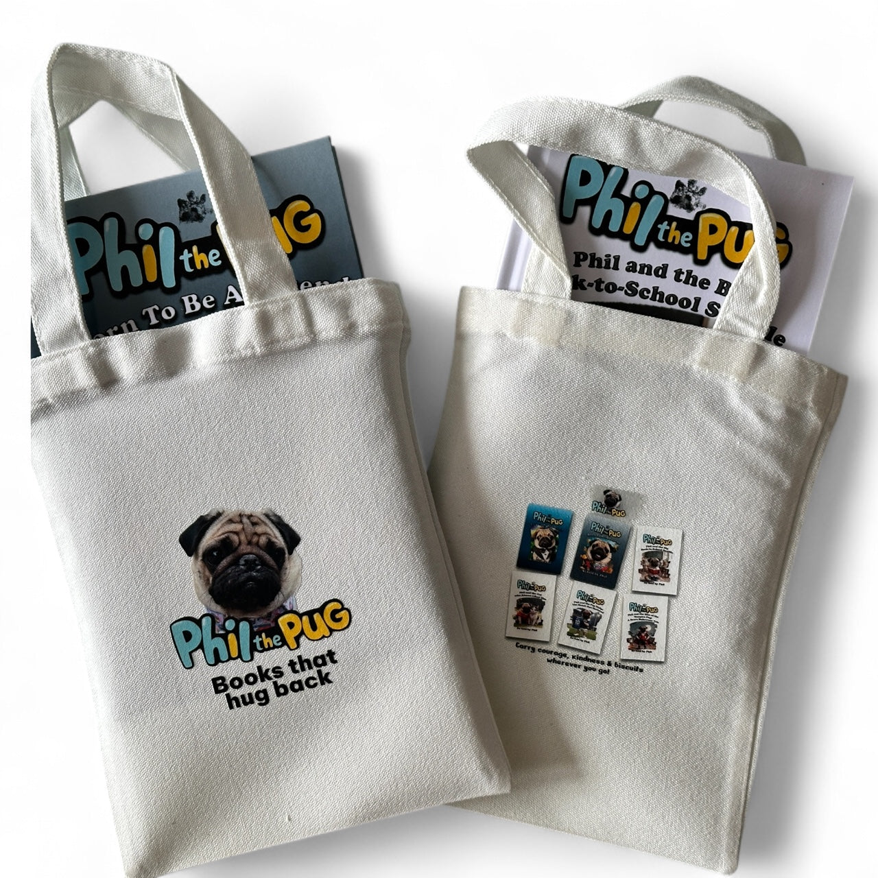 Phil's Little Hug Totes Book Bag - Small Canvas Tote