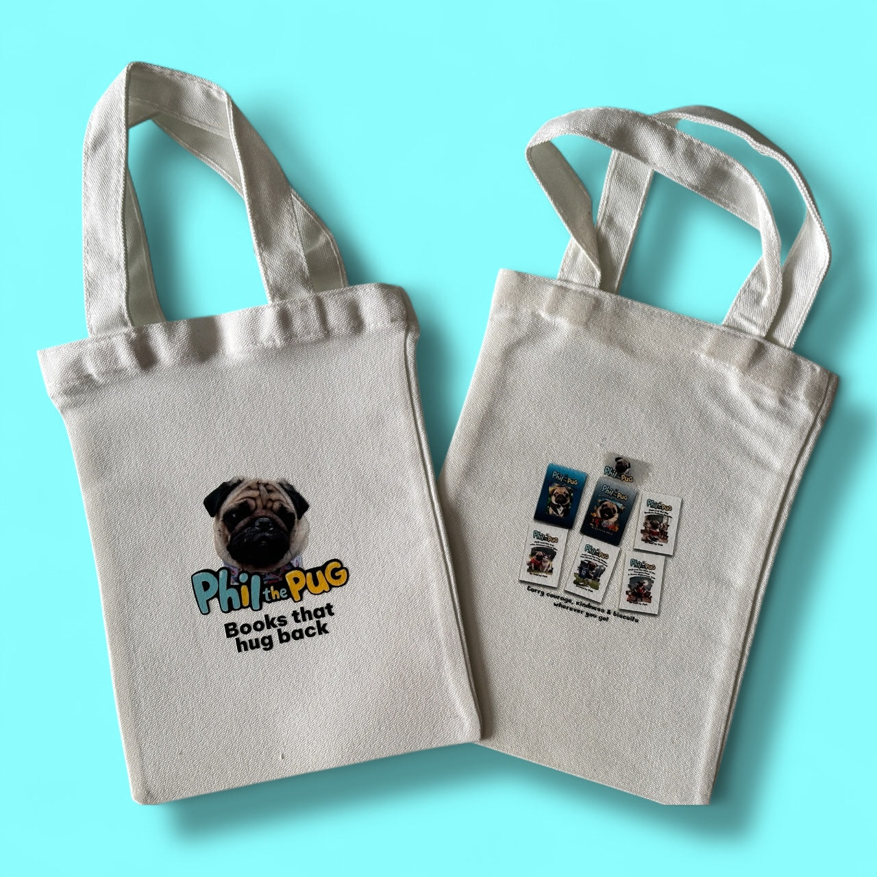 Phil's Little Hug Totes Book Bag - Small Canvas Tote