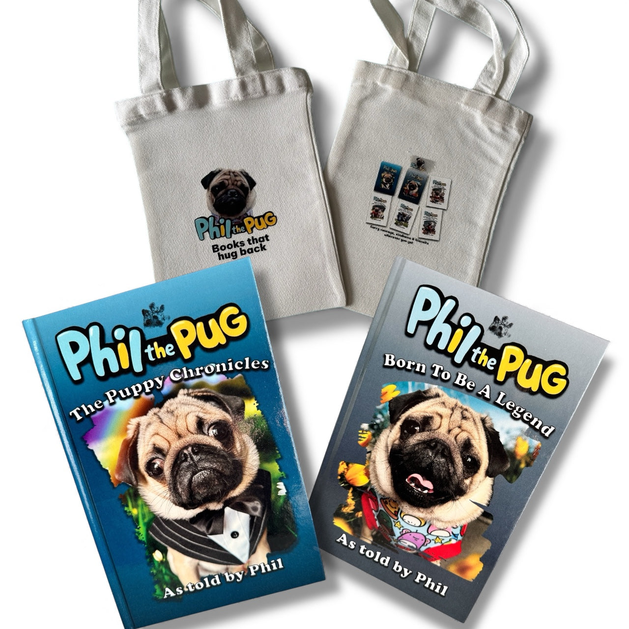 📖 Phil the Pug: The Puppy Chronicles & Born to be a Legend + Tote